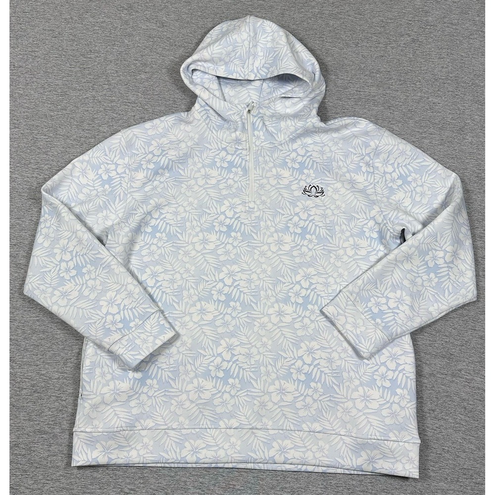 KaiPar Hoodie Mens Size 4XL White Blue Floral Hawaiian Performance Stretch Golf